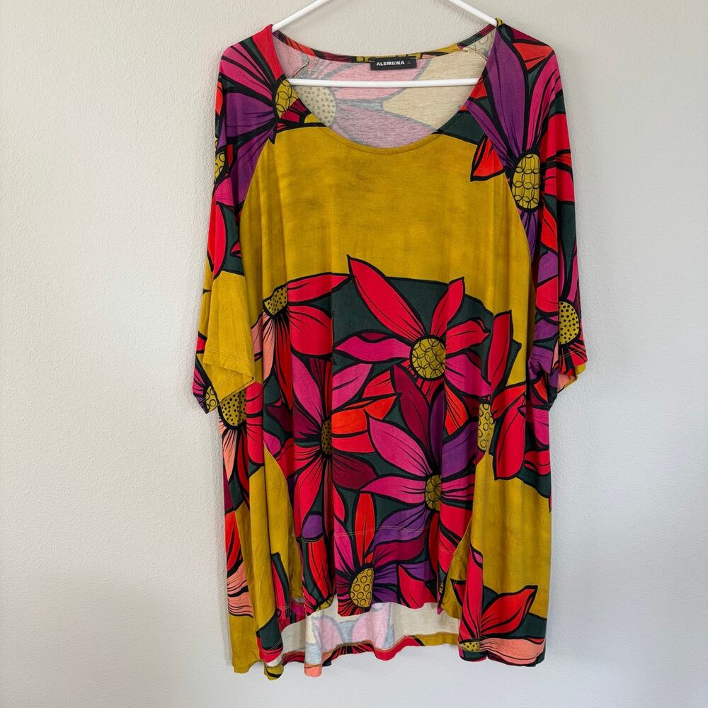 ALEMBIKA Marigold Pink Yellow Trapeze Tunic Top (XL)